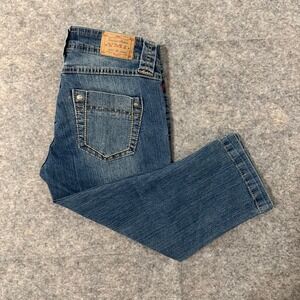 YMI Women Medium Wash Denim Capri Jeans Low Rise Cropped Straight Leg Size 1